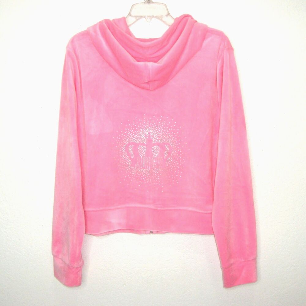 NWT JUICY COUTURE Embellished Pink Velour Zip Up Hoodie Jacket Size XXL
